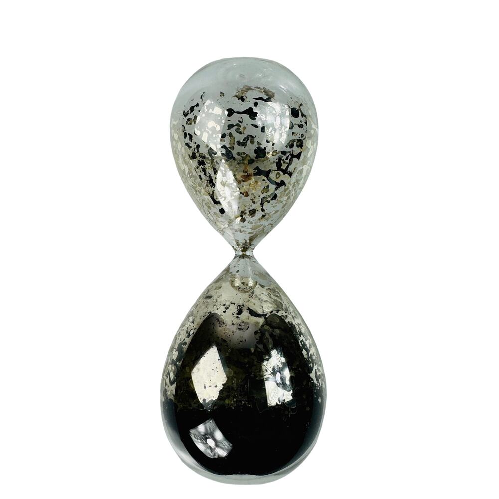 Large Glass 30 Minute Hourglass Timer with Gold Design Black Sand